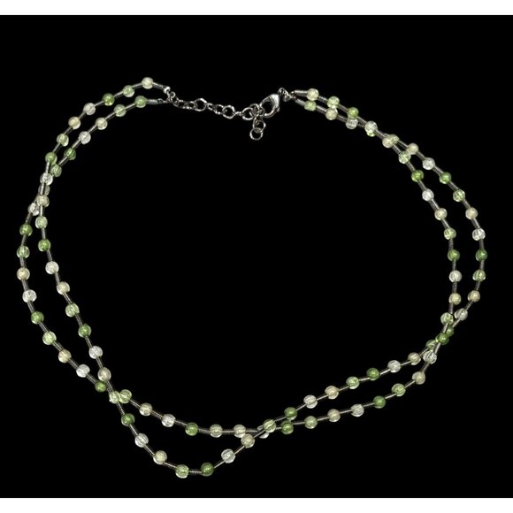 Earthy Clear And Green Glass Necklace With Metal Coil Spacers - Picture 1 of 5